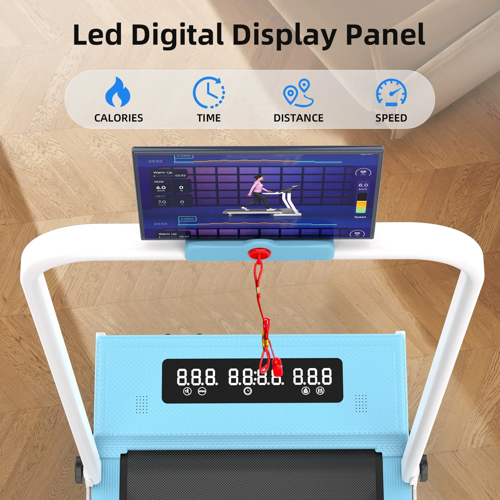 Electric Foldable Under Desk Treadmill Portable Walking Pad with Manual Incline Safety Lock LED Display Home Office Workout