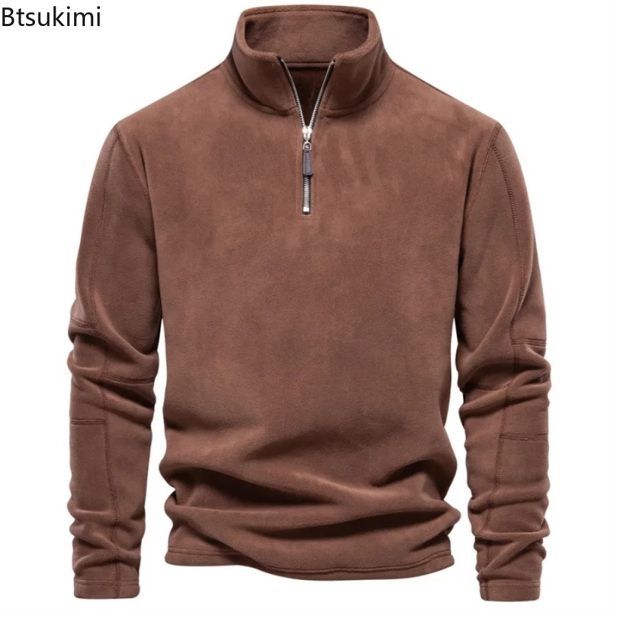 Men Clothing Autumn Winter New Long Sleeve Polar Fleece Hoodies Thicken Warm Half Zip Stand Collar Pullover Sweatshirts for Men