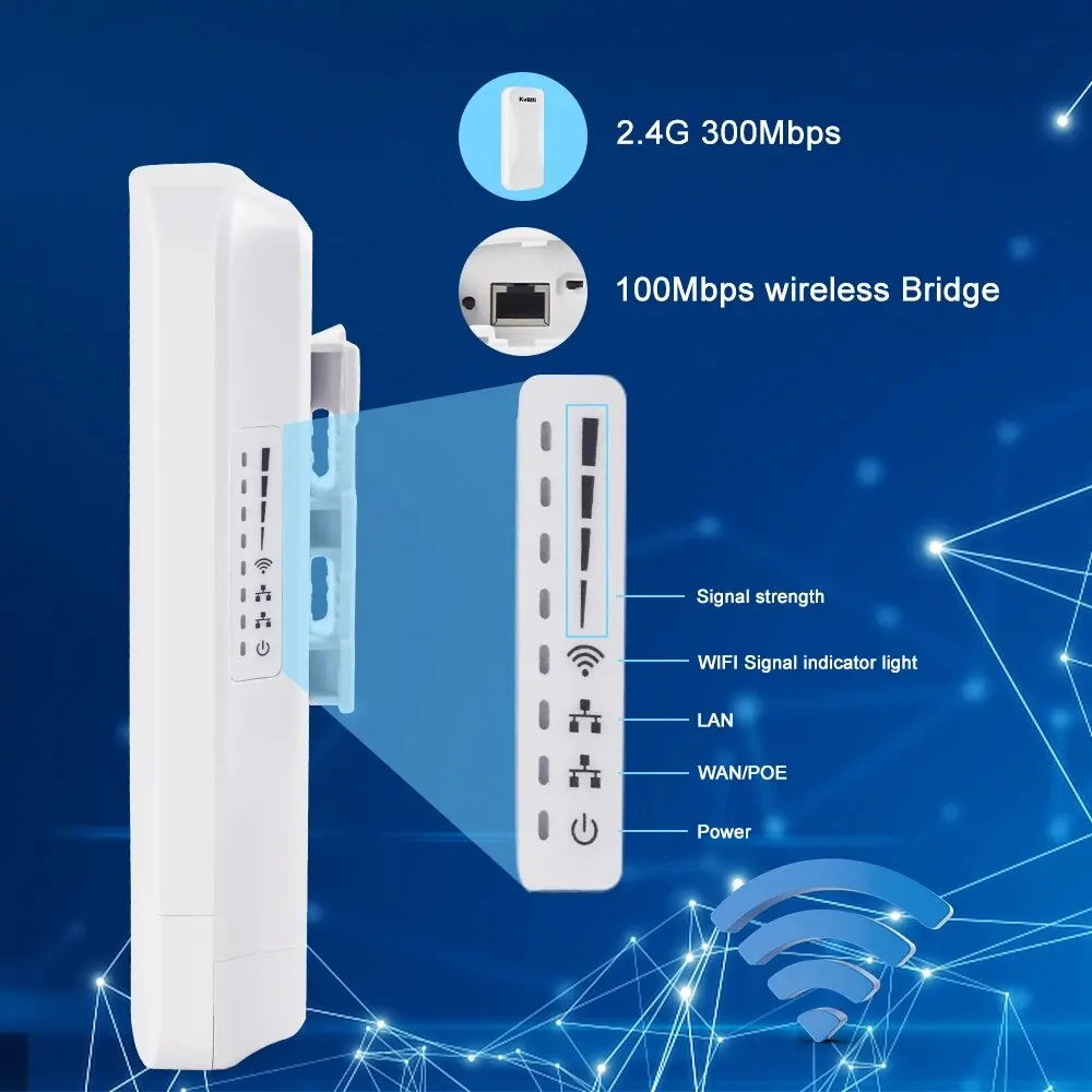 KuWFi 2.4Ghz 300Mbps 2pcs Powerful Wifi Repeater Outdoor CPE Long Range Extend with WAN LAN Port Point to Point 1KM for Camera