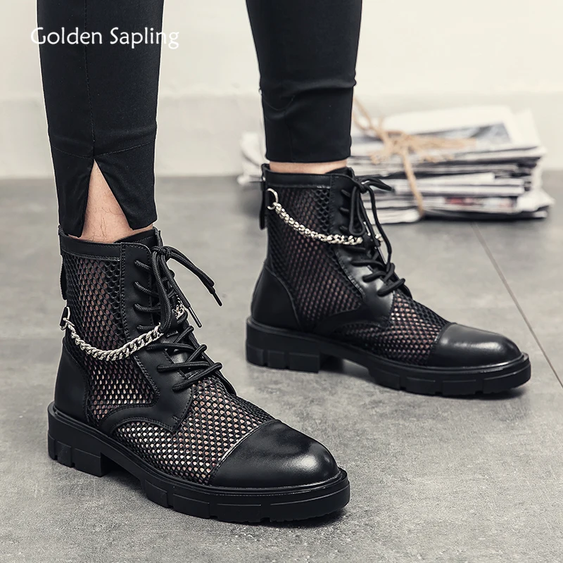 

Golden Sapling Men's Boots Breathable Air Mesh Summer Classics Shoes Retro Platform Flats Leisure Business Ankle Boot Men Shoes