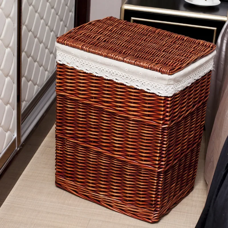 Willow Rattan Laundry Basket With Lid Dirty Laundry Storage Box Clothes Toy Storage Box Large 44x35x50cm