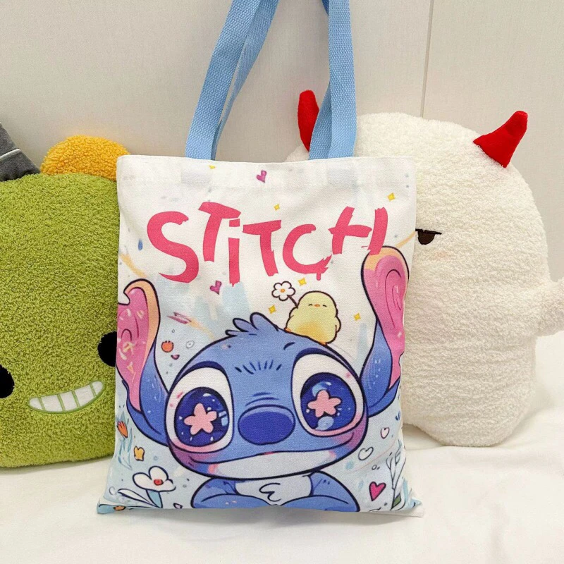 

MINISO Stitch Canvas Bag Students Cartoon Cute Large Capacity Cramming Handbag Leisure Shopping Bag Girls Birthday Gift Kids Toy