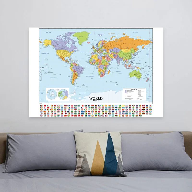 O mapa do mundo 150x100cm pintura em tela não tecida decoração de parede cartão cartaz decoração para casa imagem pendurada material escolar