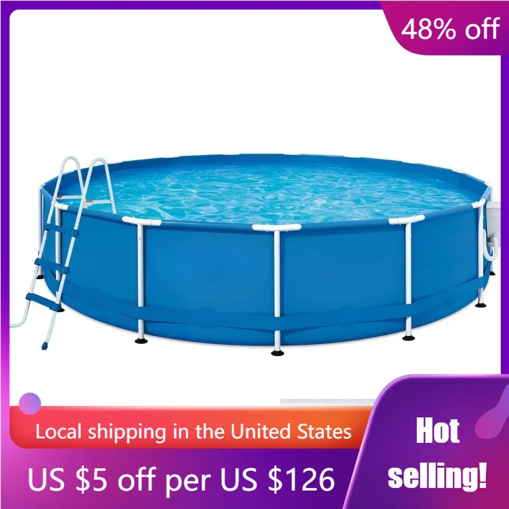 

15' x 36" Outdoor Activity Round Frame Above Ground Swimming Pool Set with Filter Pump, Filter, Ground Cloth, and Ladder, Blue