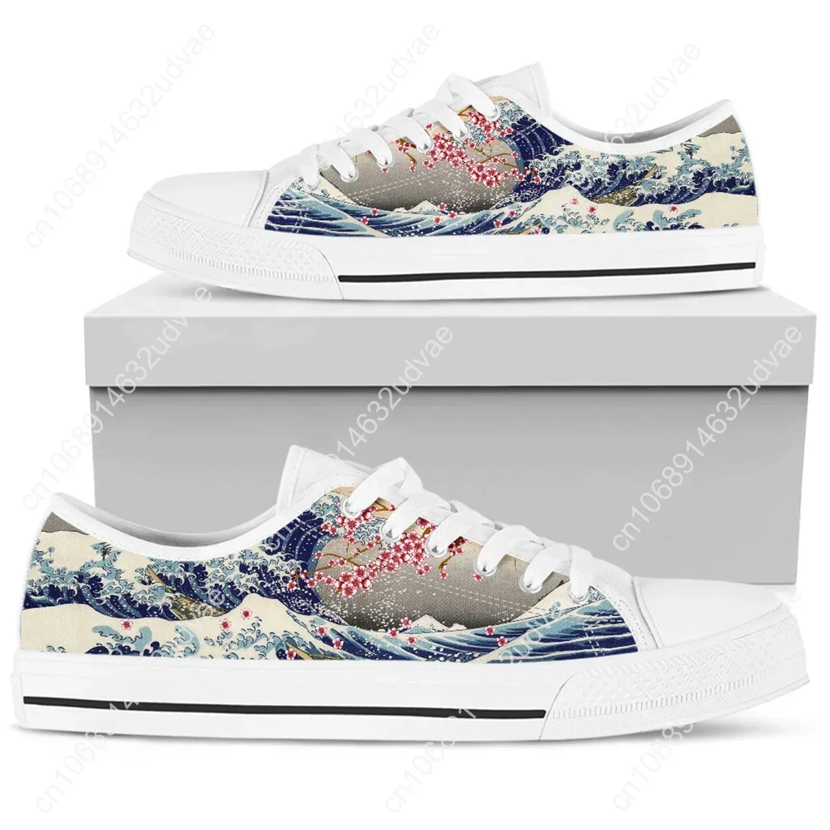 The Great Wave Saruka Flower Women Casual Flat Shoes Lace-up Loe Top Canvas Sneakers Big Size 45/46 3