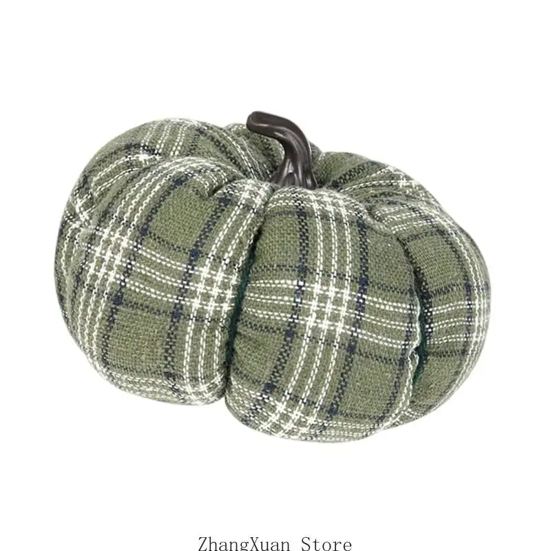 Kürbisdekoration aus kariertem Stoff für Thanksgiving, Ernte, Präsentationsakzent, 3 x – Detail 9