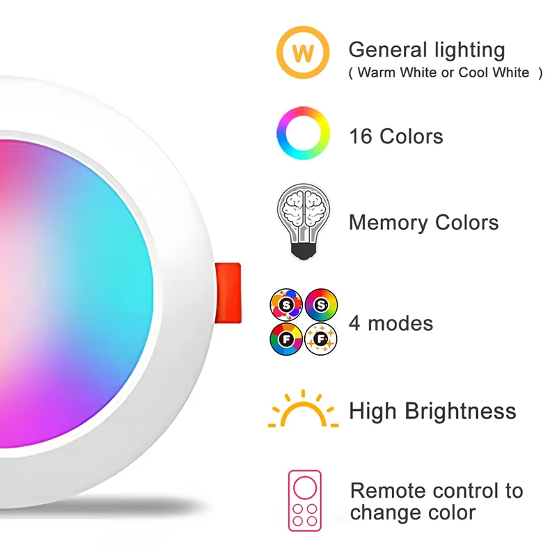 10W RGB+CW+WW Smart LED Downlight - Recessed Ceiling Spot Lamp with Dimmable Color Changing Bluetooth APP Control And Music Sync view 6