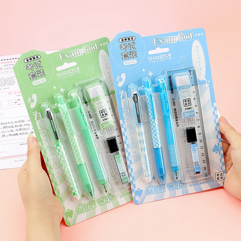 6 قطع لكل منها، مجموعة قرطاسية الامتحانات للطلاب، تتضمن قلم رصاص 2B، ممحاة، مسطرة، أقلام جل، مصممة لللامتحانات، اللوازم المدرسية