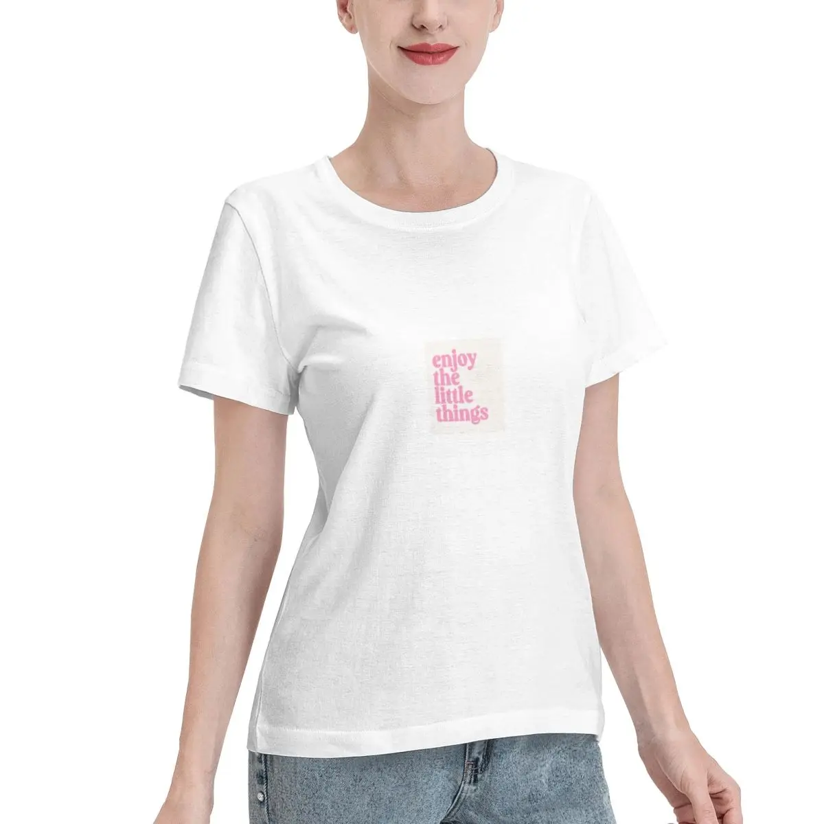 Bulk Wholesale Enjoy The Little Things Pink Poster Women's T-shirt Comfy Wear Non Shrink Tshirt