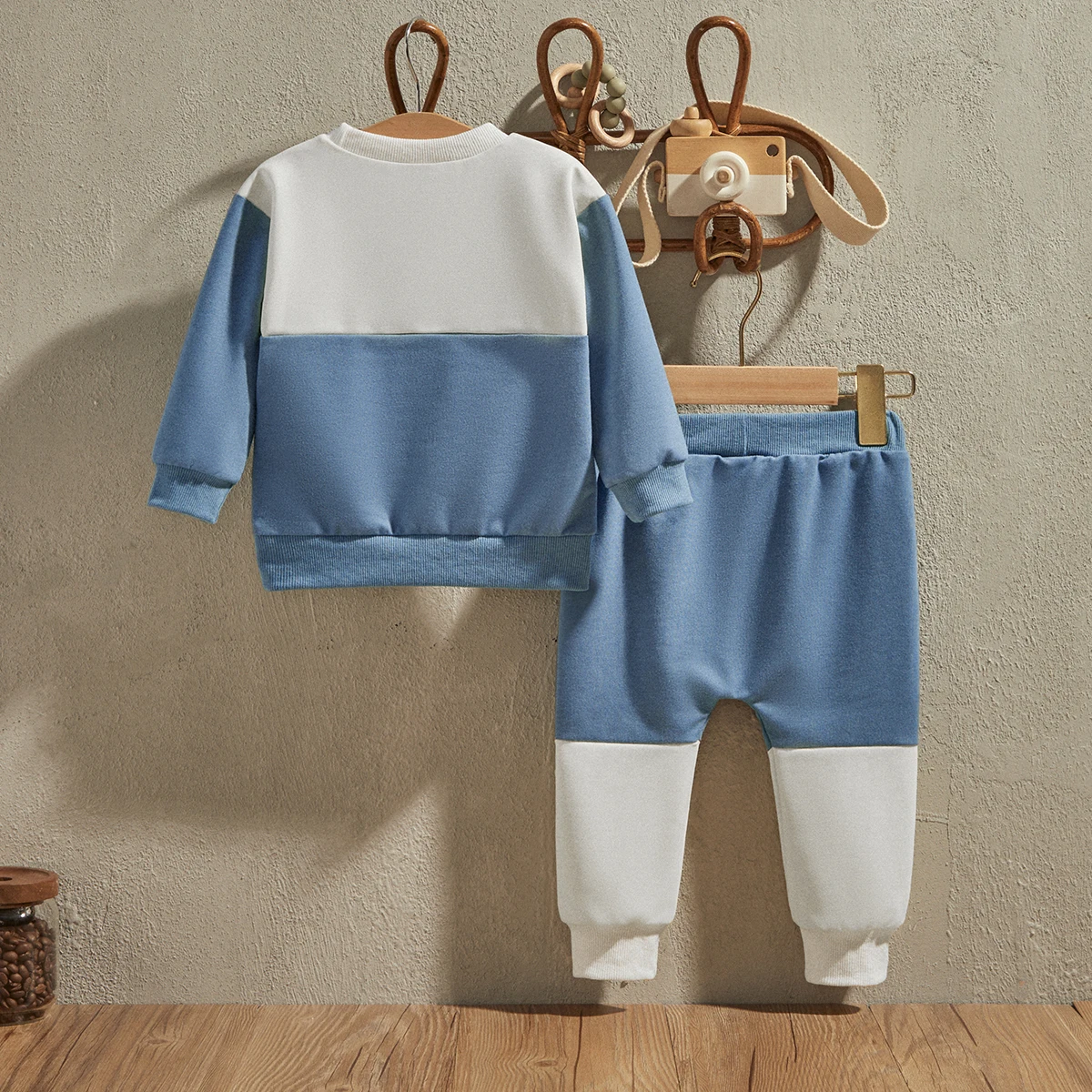 EWODOS 1-5 Years Toddler Baby Boy Clothes Color Block Long Sleeve Sweatshirt Pullover Tops Solid Pants Spring Winter Outfits Set