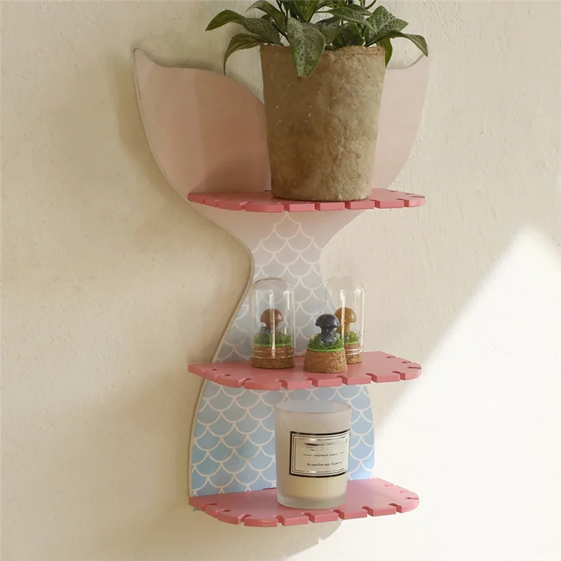 Best-Wooden Colorful Fishtail Shelf Crystal Wall Shelf Home Bedroom Decoration