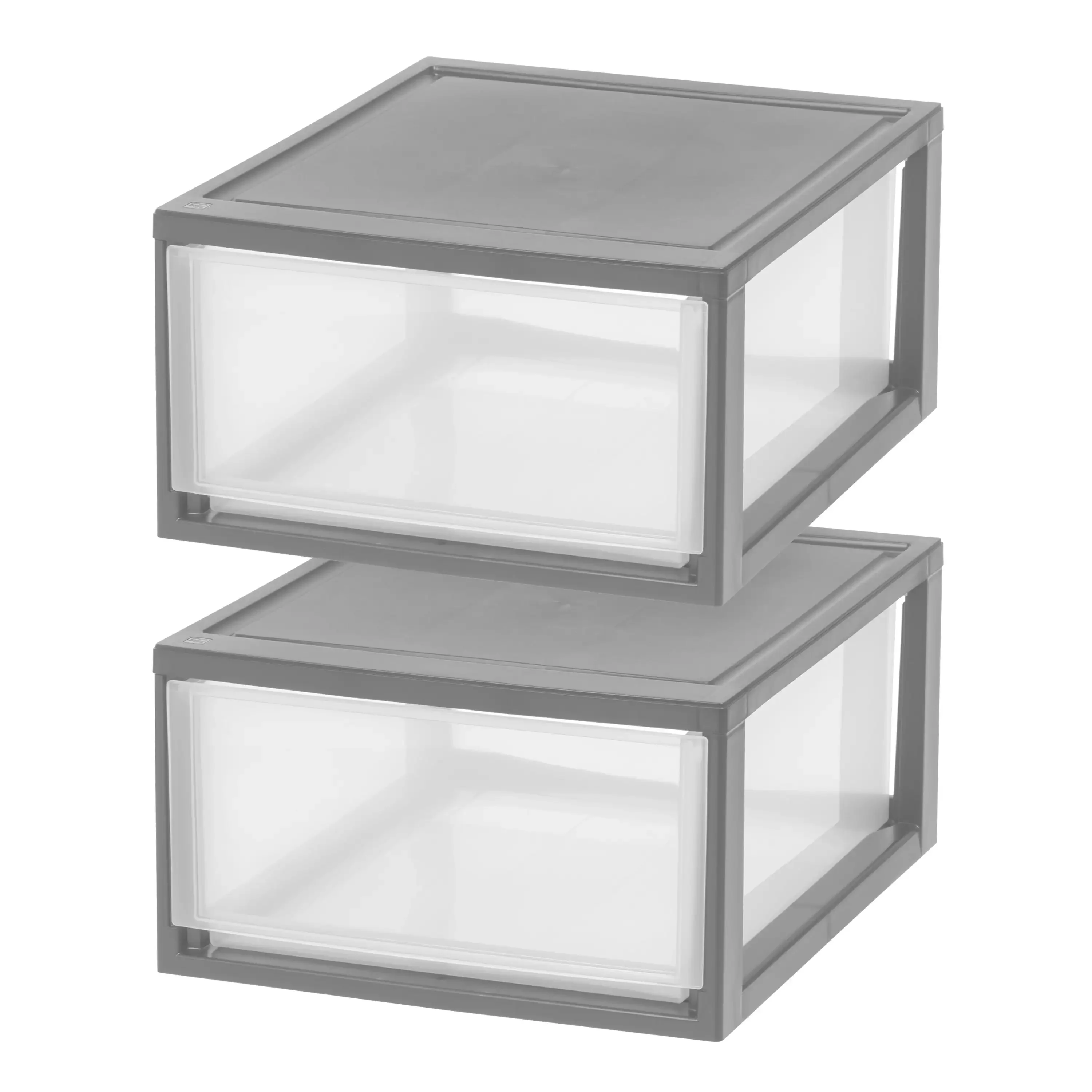 

USA, 30 Qt. Large Plastic Stackable Storage Drawers, Modular, Gray Clear, Set of 2