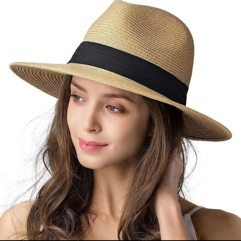 Große Größe 56-58 59-60 cm Neue Natürliche Panama Stroh Hut Sommer Männer Frauen Breite Krempe strand UV Schutz Fedora Sonnenhut Großhandel – Detail 3