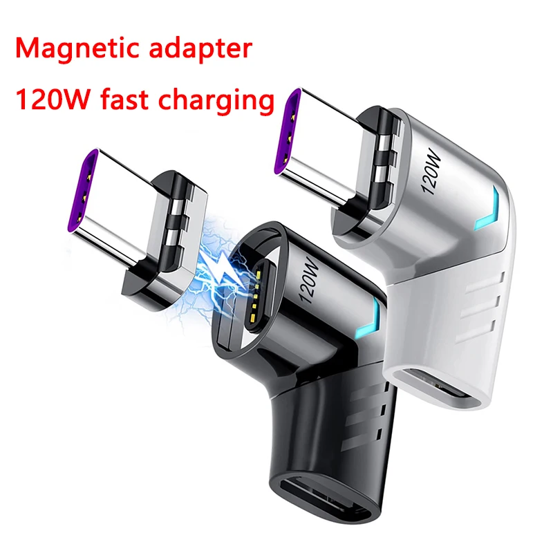 

PD 120W Usb C To Type C Magnetic Adapter Fast Charging USB Type-C Magnetic Converter Magnetic Cable Right Angle USB C Connector