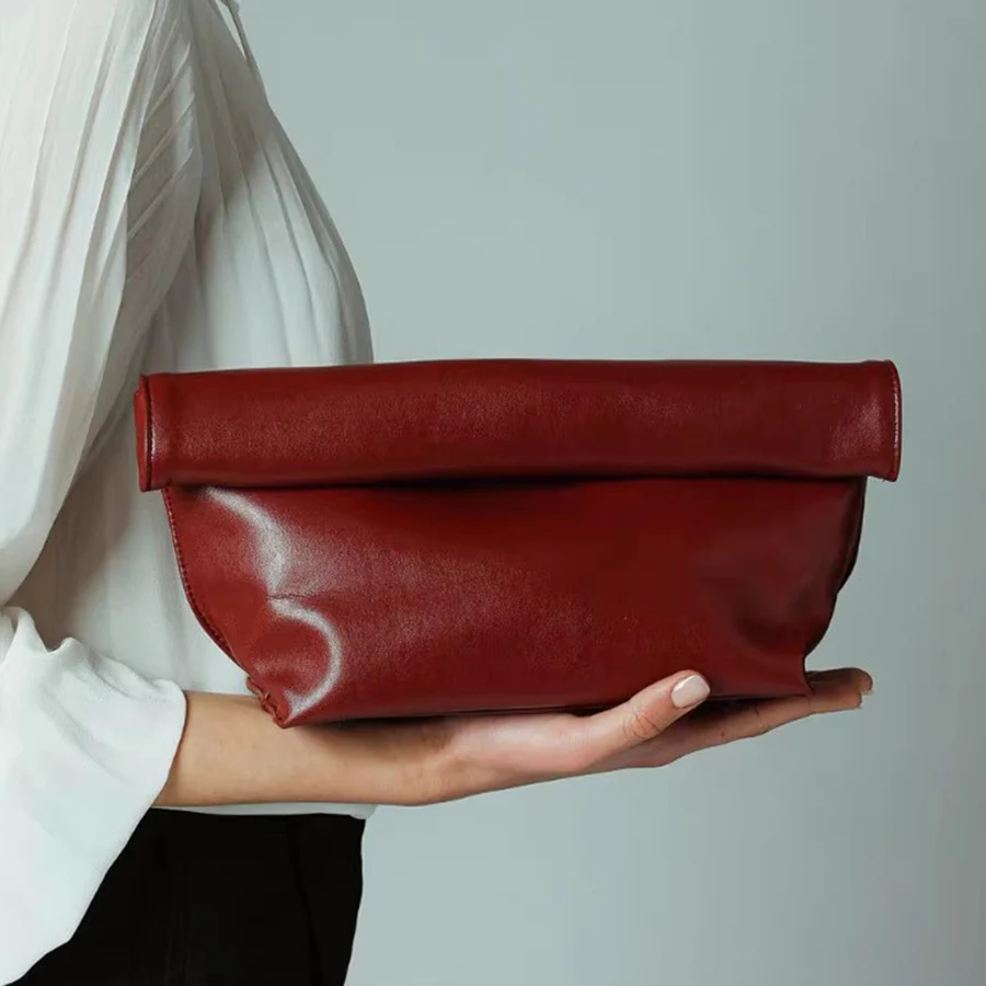 

Korean large capacity folding female clutch bag new trend simple curled-edge envelope bag fashion solid color women's handbags