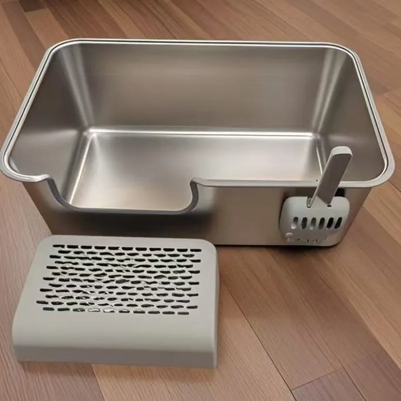 Caja de arena para gatos acero inoxidable extra grande lados altos - imagen 4
