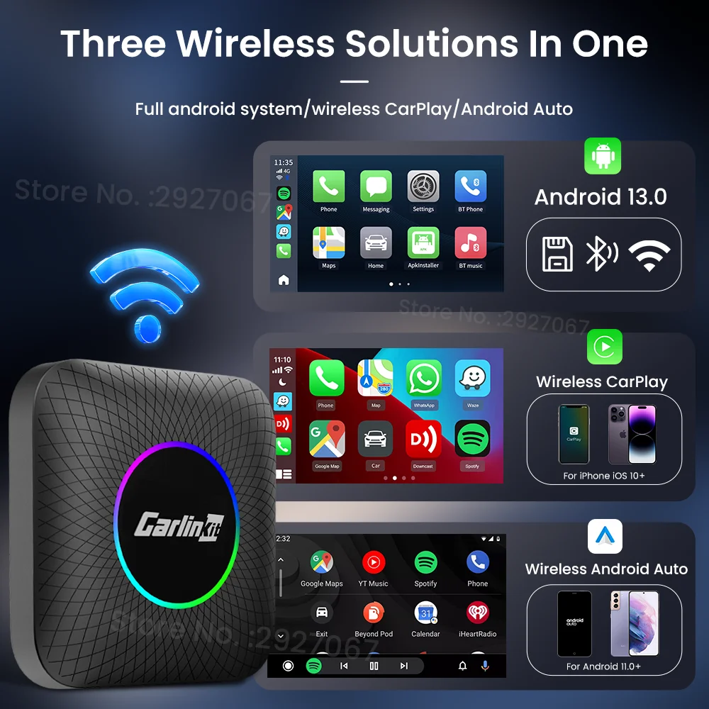 CarlinKit CarPlay Ai Box Android 13 SM6225 Wireless Android Auto CarPlay Smart Car TV Box To Install Apps with 4G LTE Hotspot