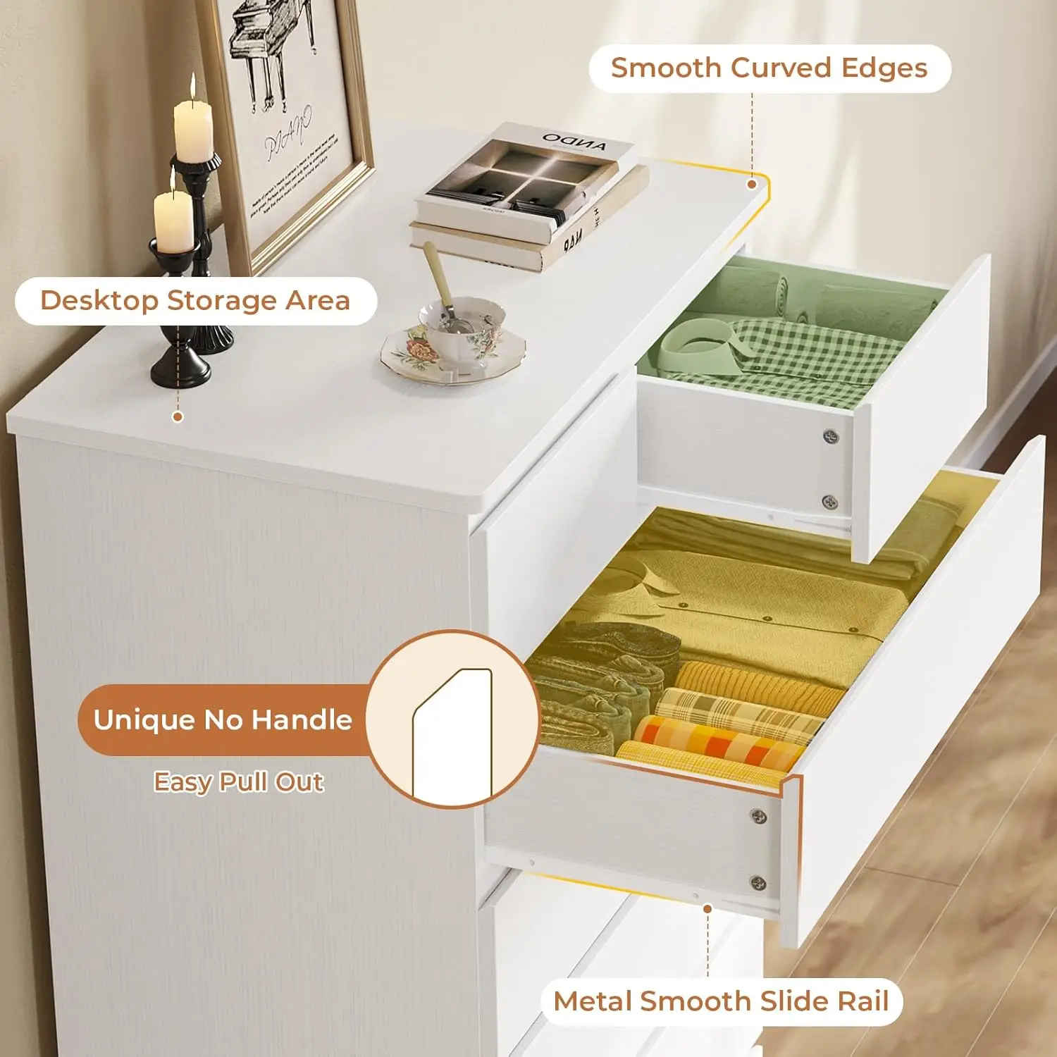 White Tall 8-Drawer Bedroom Dresser 59.6" Modern Wood Closet Organizer Storage Cabinet Large Vertical Hallway, Customized image 3