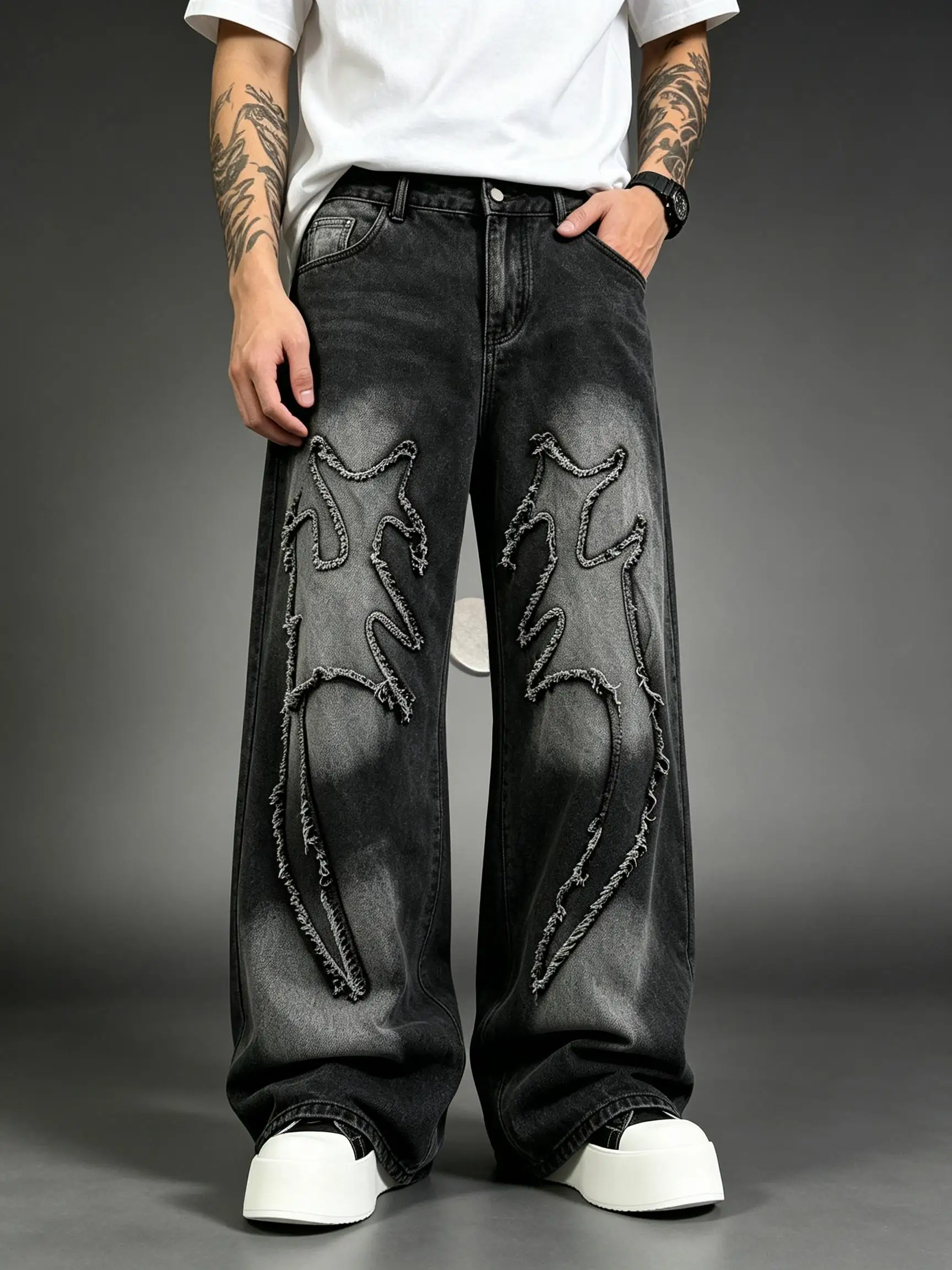 Men Y2K Flared Denim Jeans, American Retro Street Fashion Pants, Perfect Gift for Boyfriend