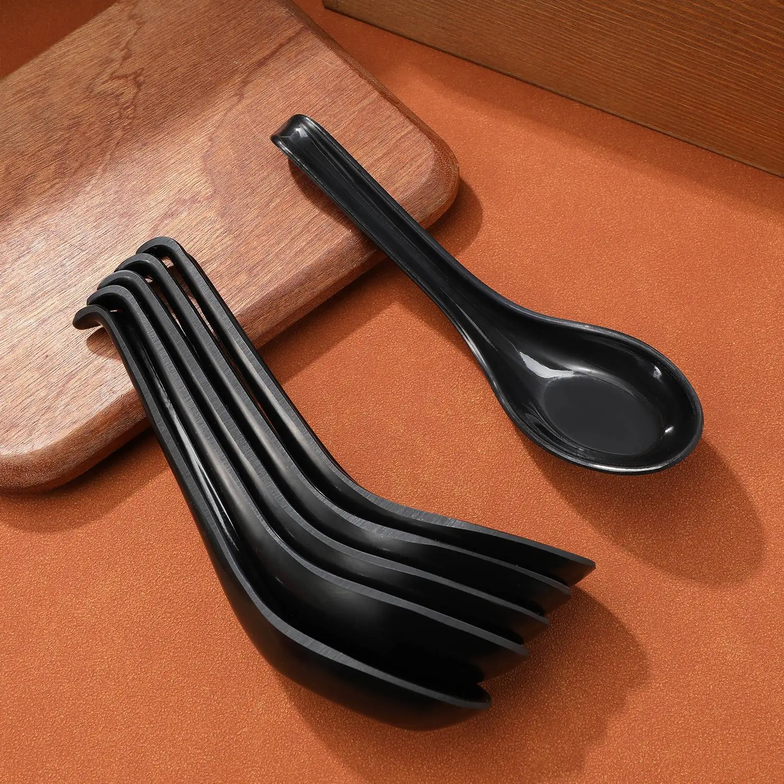6 Pcs Black Soup Spoons Melamine Tableware Reusable Japanese Style Perfect for Catering Picnics Buffets Environmental