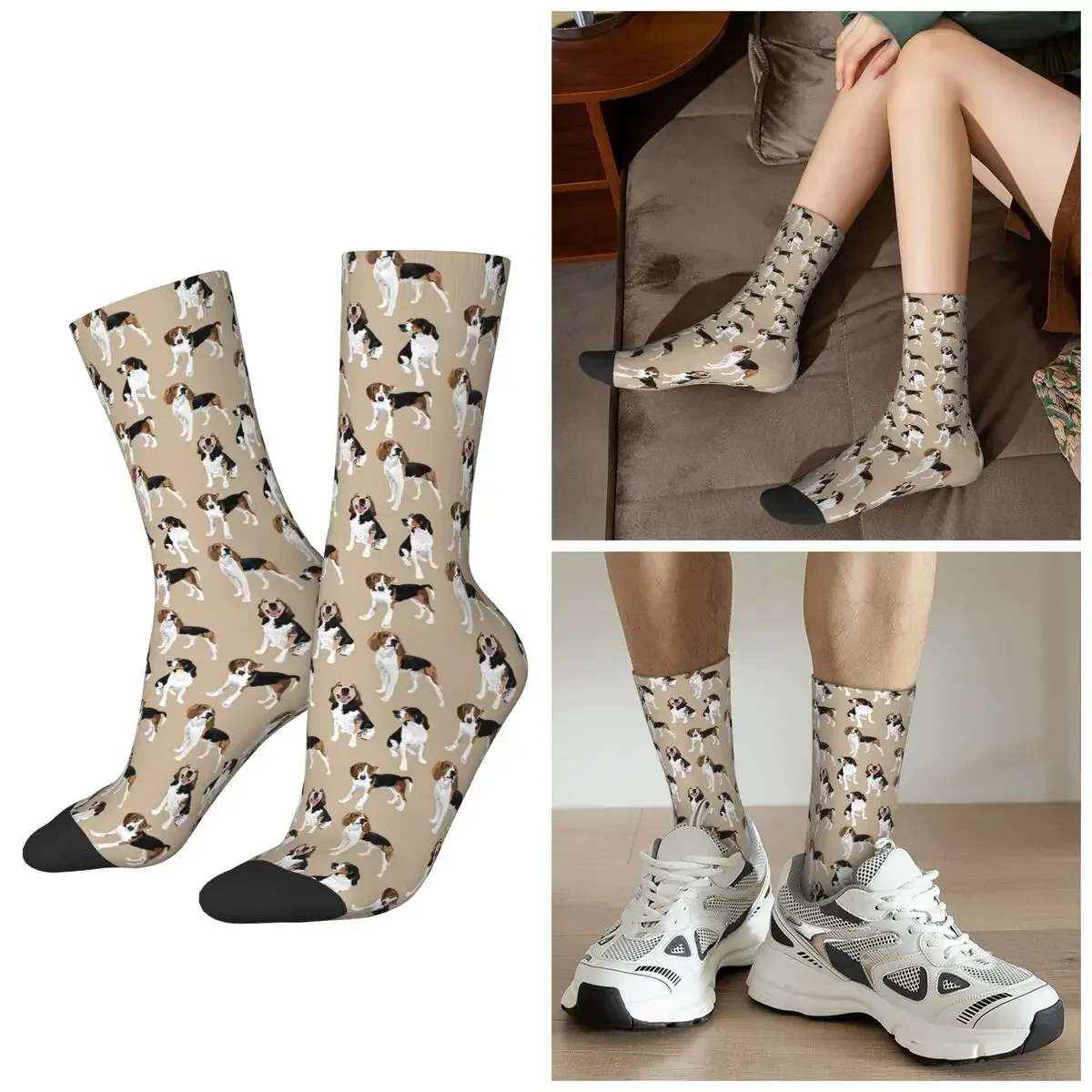 All Seasons Treeing Walker Coonhound On Tan Socks Sport Middle Tube Socks Fashion Stockings for Men Women Valentine's Day Gifts