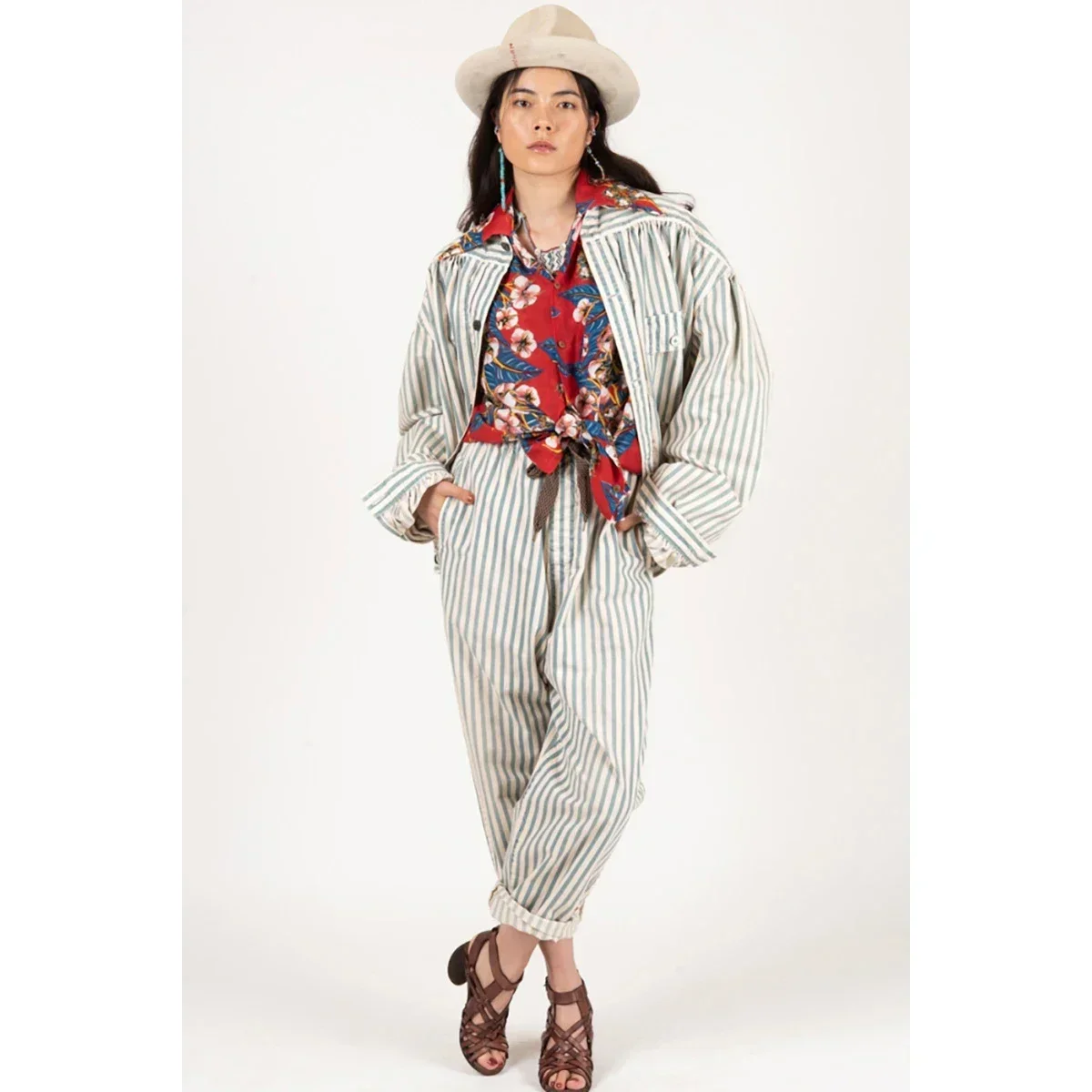 22AW KAPITAL Hirata Hongri Trendy Coats Men's and Women's Cotton Linen Striped Casual Cardigan Jacket