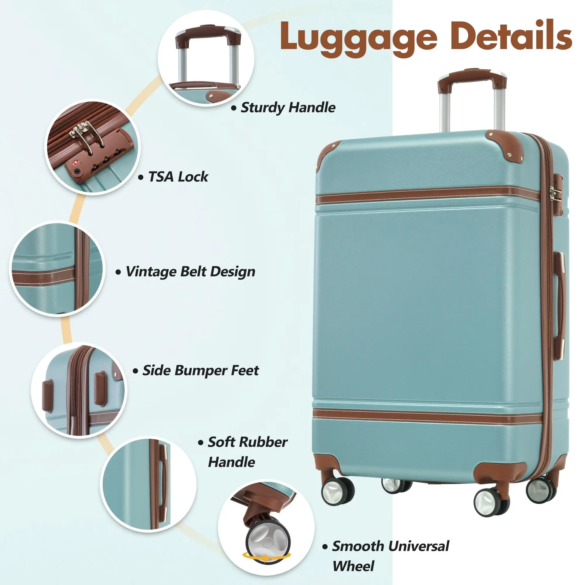 Lightweight 28 Green Hardshell Luggage Set with TSA Lock & Double Spinner Wheels, Vintage Style Suitcase & Travel Bags