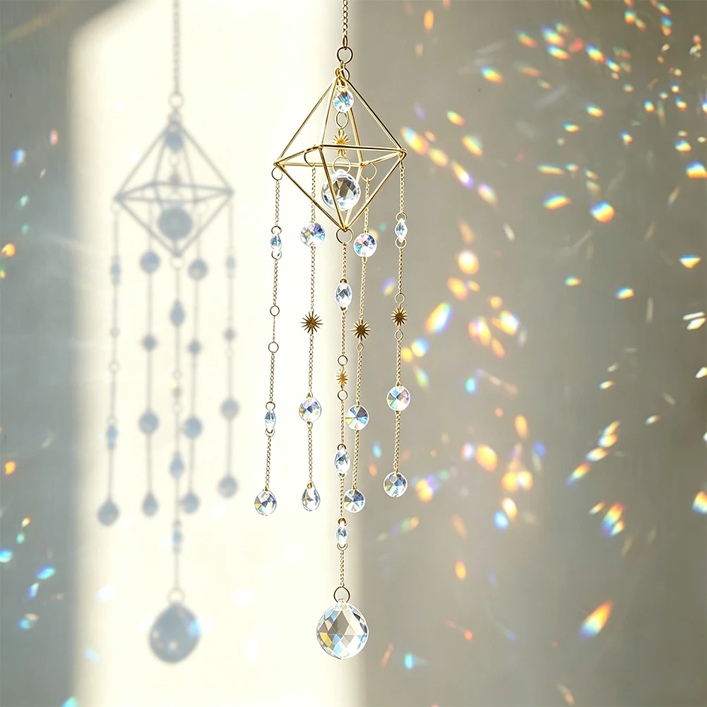 Geometrischer Diamantrahmen Kristall-Sonnenfänger Ornament AB Prisma Kristall-Lichtfänger Fenster-Veranda-Terrassen-Wanddekoration Regenbogen-Effekt – Detail 2