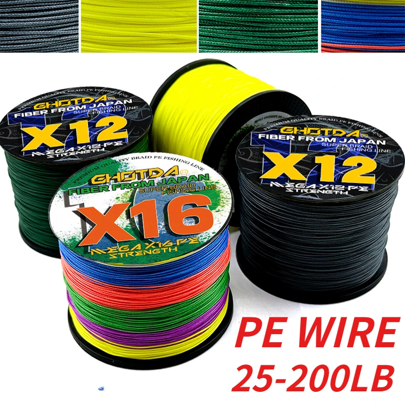 X12 X16 Strands Super Strong 25-200LB PE Multifilament Braided Fishing Line 1000M Smooth Saltwater Weave Cord 0.16-0.80mm Pesca