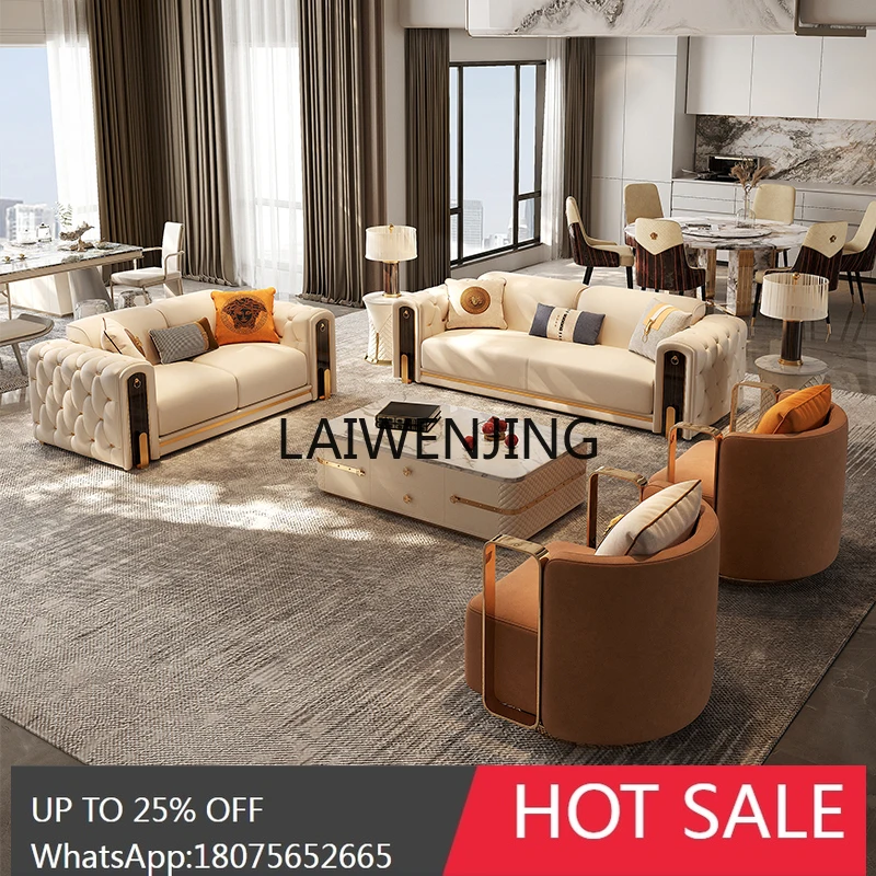 light luxury leather sofa first layer cowhide villa living room combination sofa