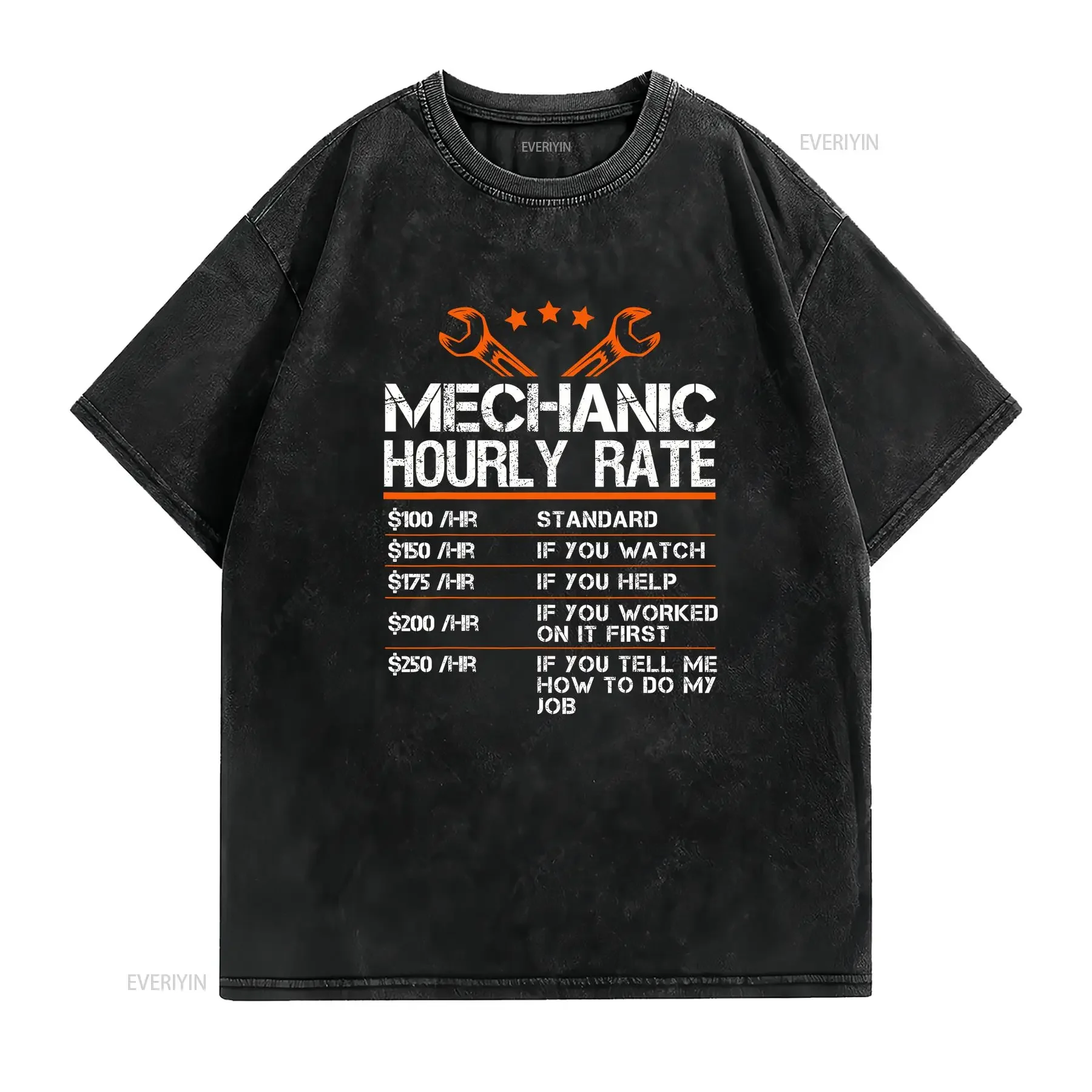 Men's Mechanic Hourly Rate Humor T Shirt Vintage Grunge Style Black w vintage Washed Casual Top For Everyday Wear Soft graphic