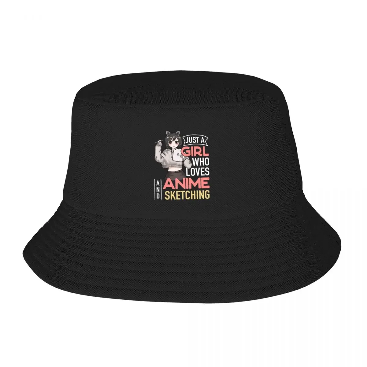 Just A Girl Who Loves Anime And Sketching Drawing For Women Girls Bucket Hat Hat Man Wild Ball Hat Women Men's