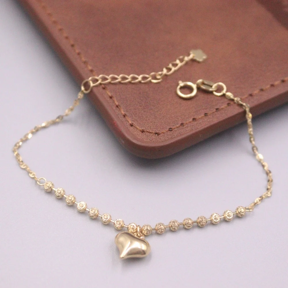 

Real Pure 18K Yellow Gold Chain Women Lucky Heart Beads Anchor Link Bracelet 2.3-2.5g