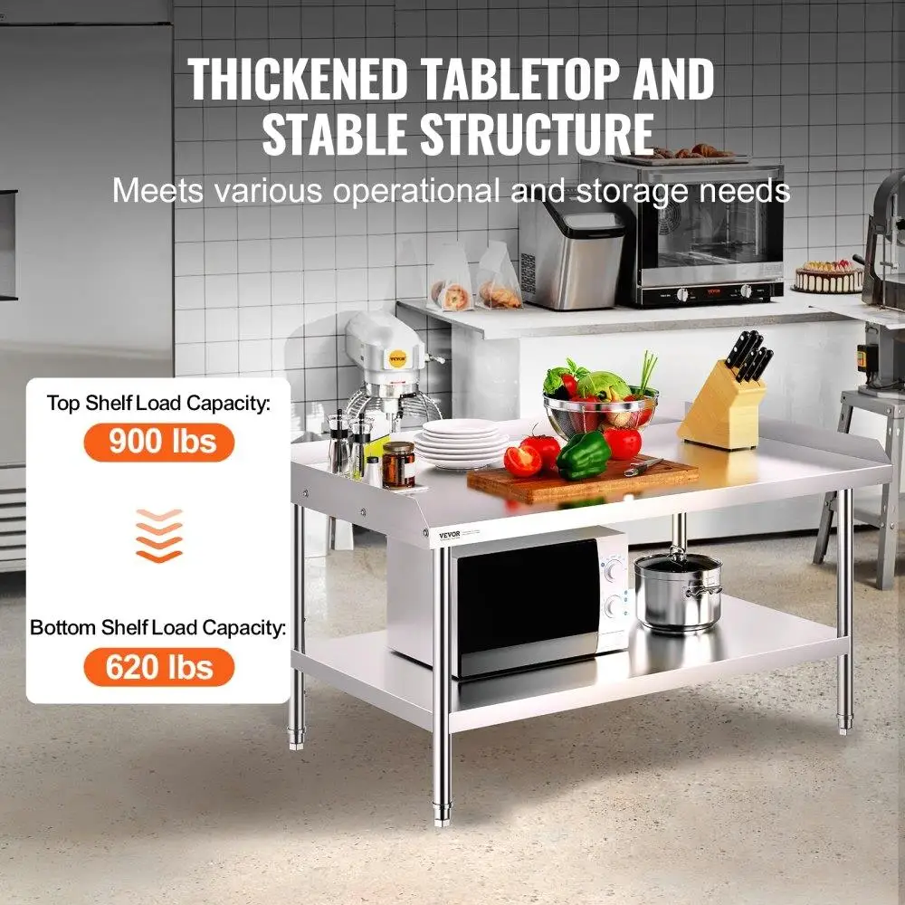 HeavyDutyStainlessSteelWorkTableforCommercialFoodPreparation30x48x26AdjustableHeight3SidedBacksplashforRestaurantHotel