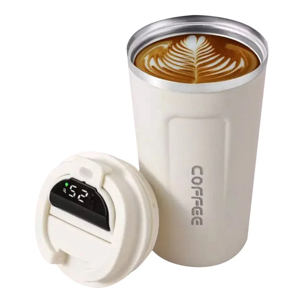 510ml insulated coffee cup stainless steel coffee cup temperature display vacuum flask insulated roller thermos cup water bottle