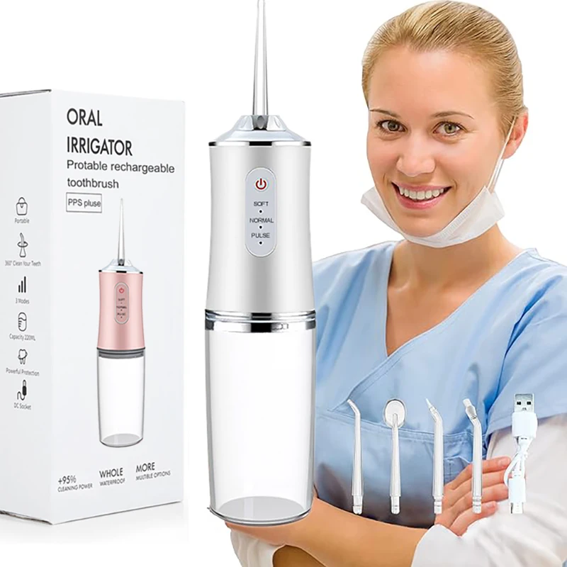 Dental Floss Portable Cordless Oral Irrigator Cleaning 3 Modes Waterproof Rechargeable Dental Cleaner With 4 Nozzles Clean Gums