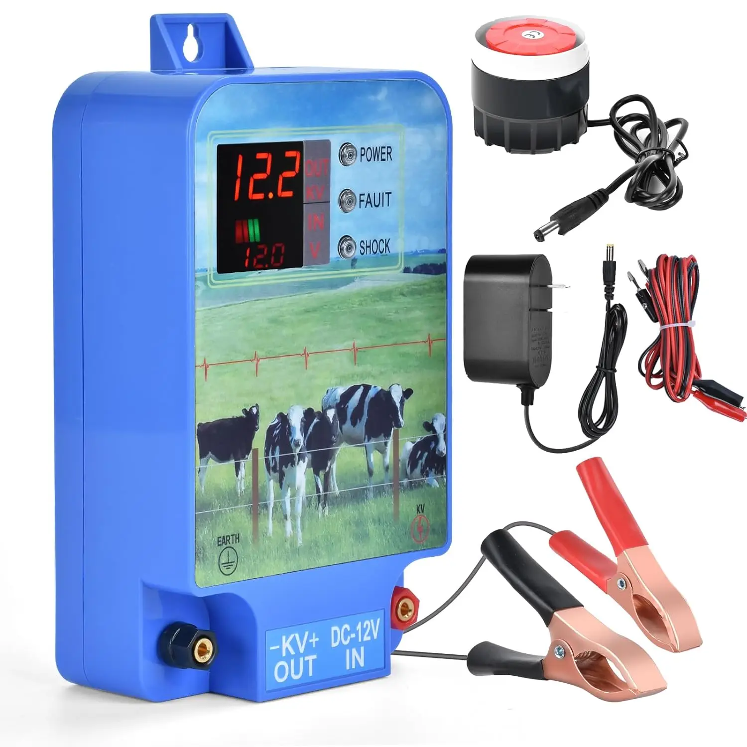 10KM Electric Fence Energizer High Voltage Ranch Animal Electronic Fence Livestock Farm Sheep Cattle Horse Poultry Fence Tool