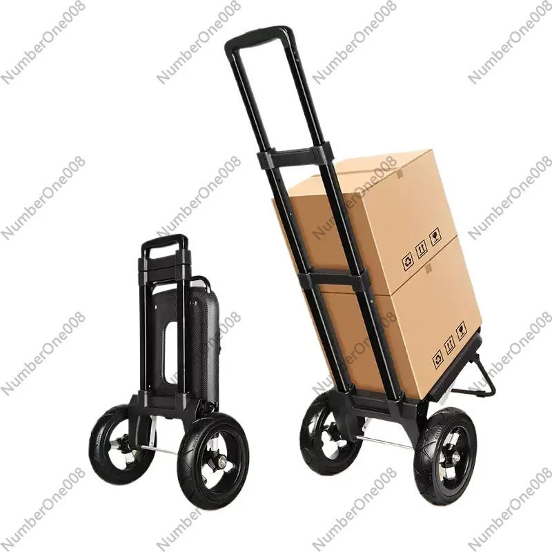 Trailer Folding Small Cart Household Shopping Grocery Small Cart Pulling Goods Pull Rod Cart for Outdoor Large Wheeled Handcart