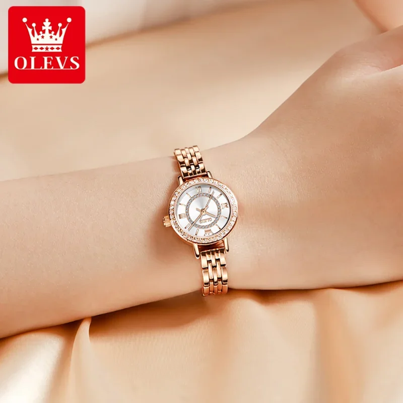 

OLEVS 5508 Women's Wristwatch Waterproof Stainless Steel Diamond-set Dial Elegant Ladies Quartz Watch Bracelet Necklace Set