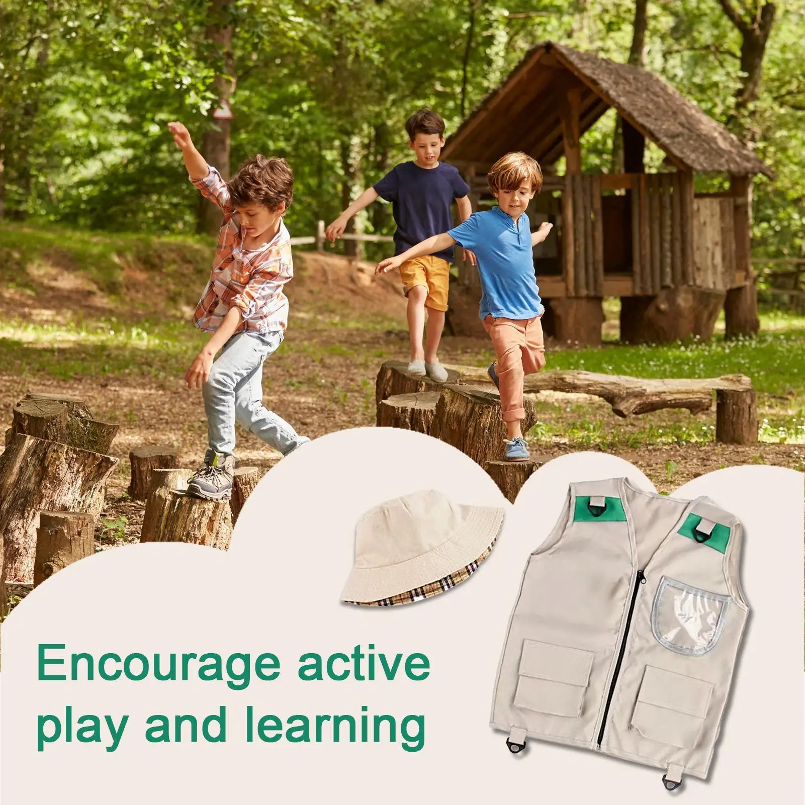 어린이 낚시 조끼 공원 관리인 의상 (포켓 & 걸이 고리 포함) 역할놀이 동물원 관리인 의상 어린이 모험 낚시 조끼