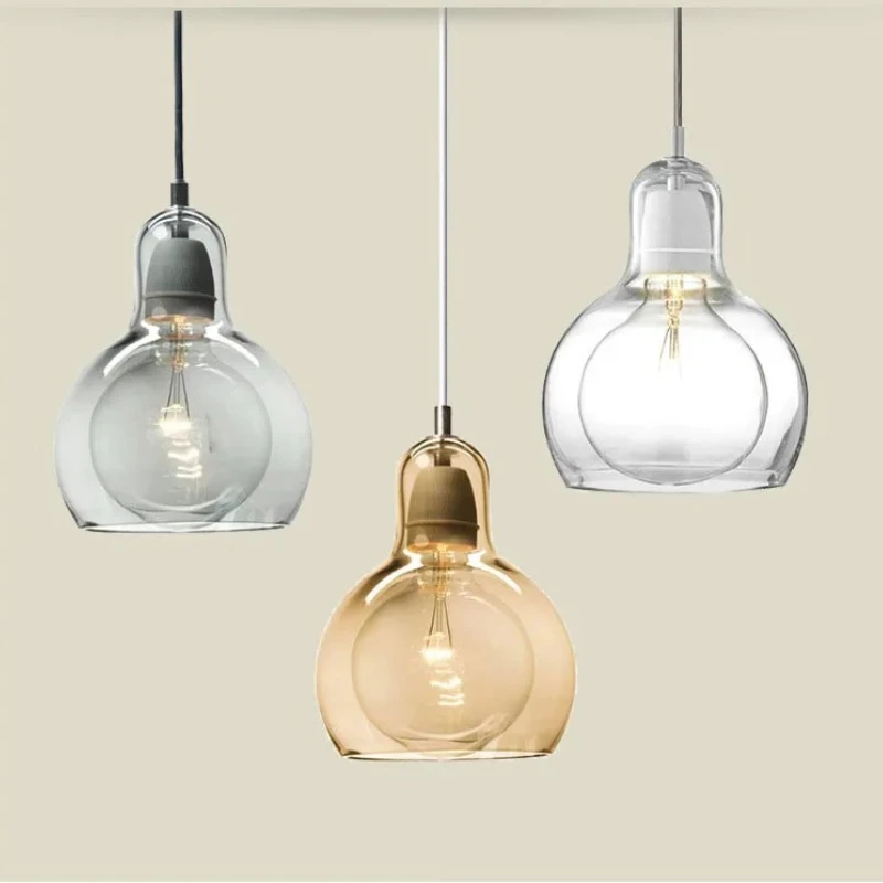Modern Brief LED Pendant Lights Transparent/Gray/Abmer Glass Ball Bedroom Hanglamp E27 Living Room Dining Room Hanging Lamp