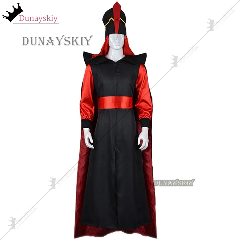 Jafar Costume  Cosplay Aldult Man Woman The Arabian Nights Aladdin Halloween Wizard Clothes Suit Hat Stage Costume Role Play