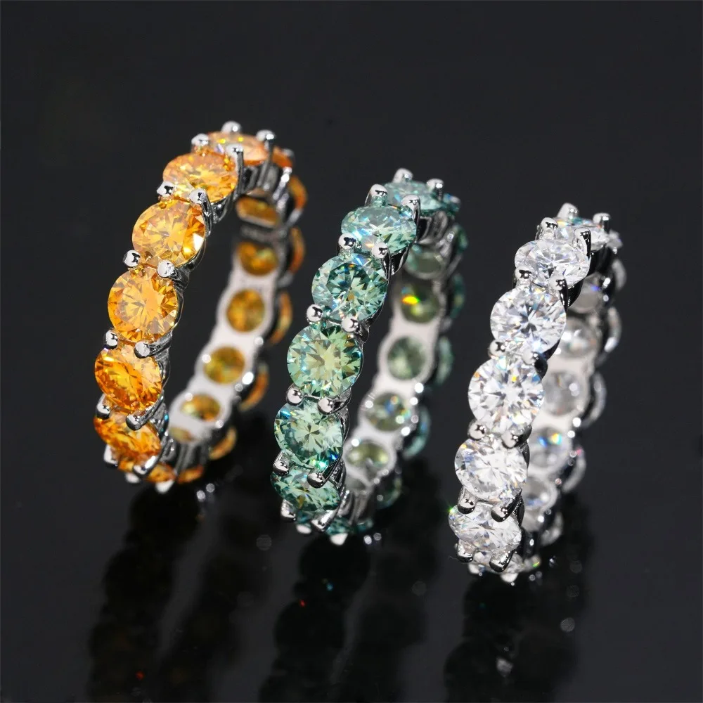 

5mm Colorful Moissanite Eternity Band 925 Sterling Silver Hiphop Men Girl Jewelry Iced Diamond Wedding Ring Pass Diamond Tester