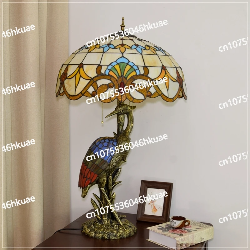 مصباح طاولة زجاجي للكنيسة تيفاني 50 سم - مصباح ديكور فني للرافعة الباروكية الأوروبية لغرفة المعيشة