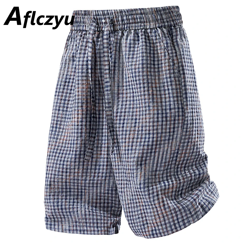 

Summer Plaid Shorts Men Fashion Casual Hawaiian Beach Shorts Summer Short Pants Male Stretch Waist Bottom