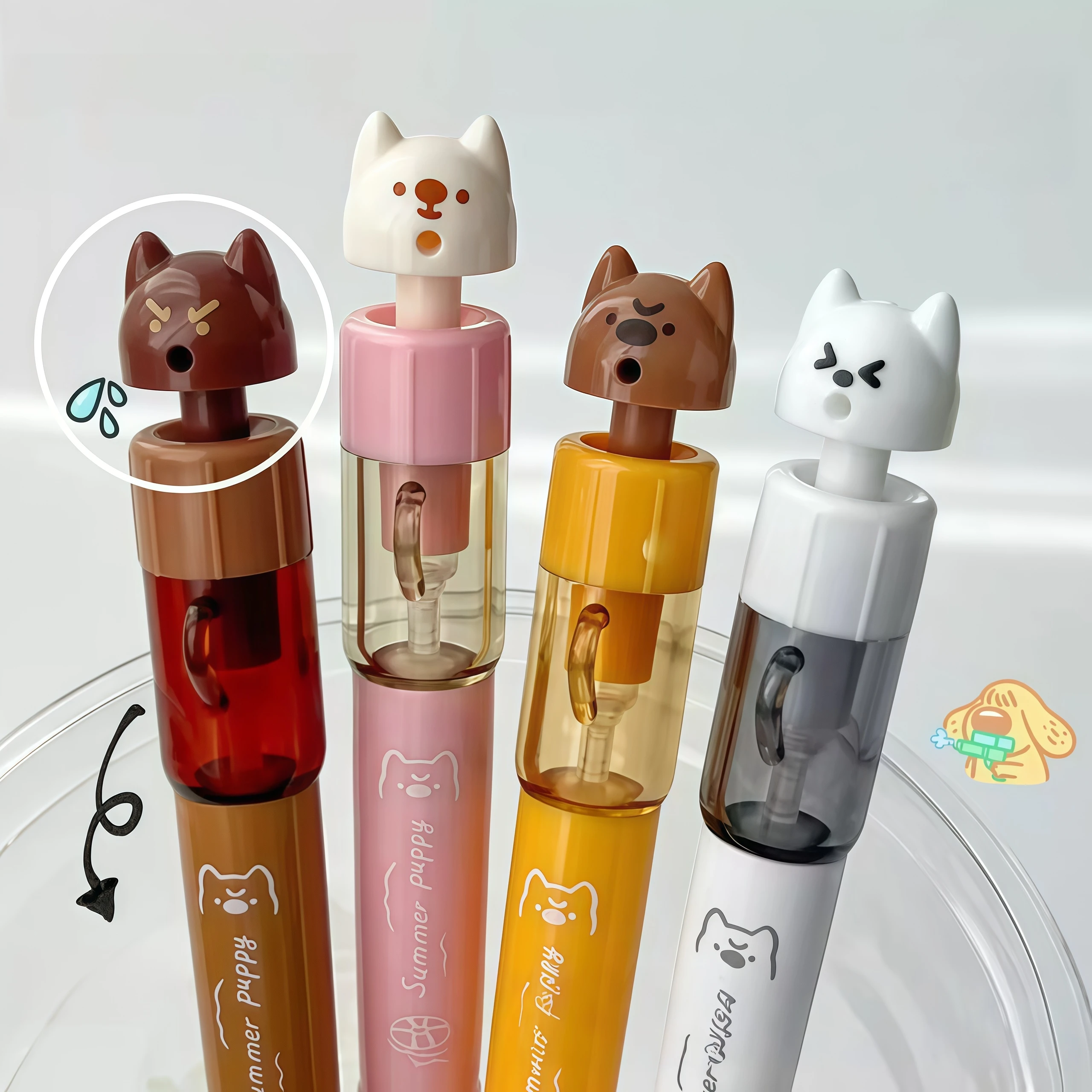 1 Box Summer Puppy luxury Animals style gel pens Fashionable Puppy-Shaped Water Gun Pen, Creative Twist-to-Refill Click Pen, Sil