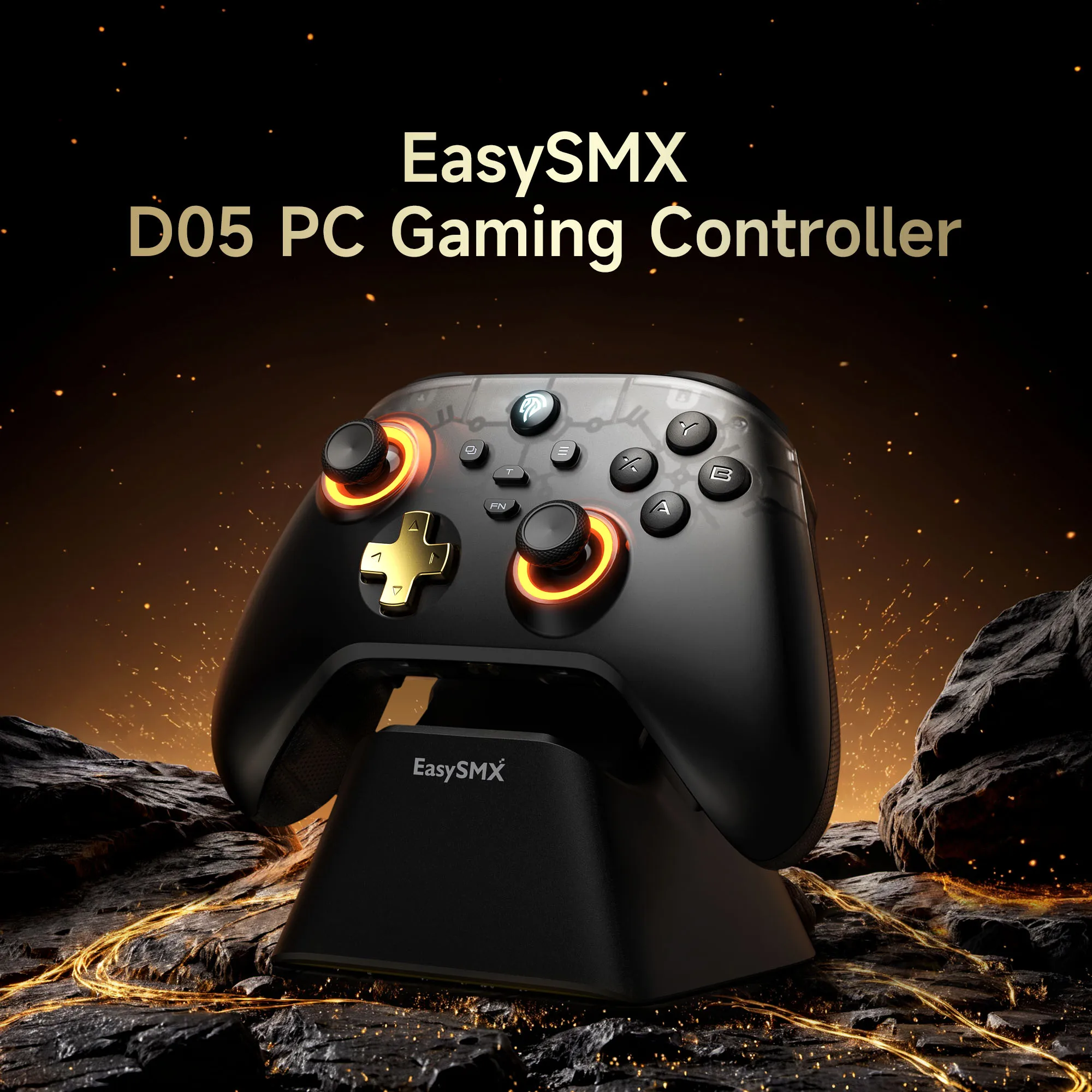 Easy SMX D05 Wireless Gaming Controller Gamepad for PC/Switch/TV/Phone with Charging Dock RGB Hall Effect Joysticks Triggers