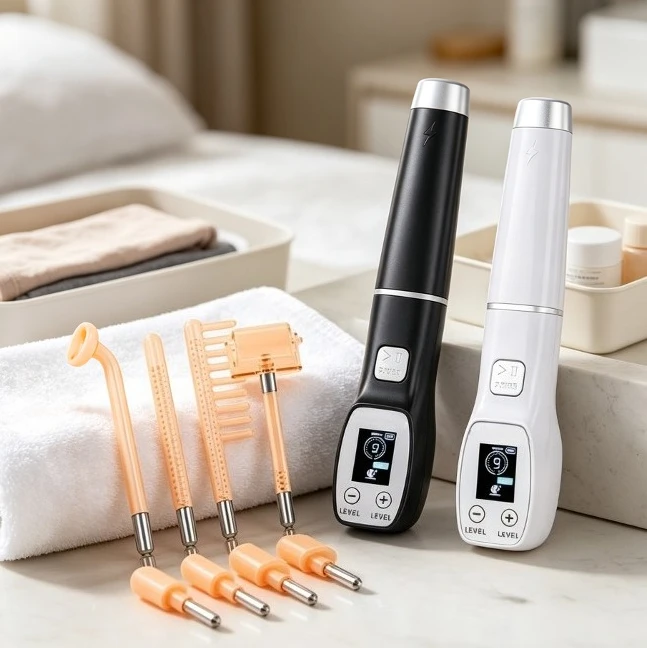 Touch Screen High Frequency Beauty Machine, 4Pcs Ozone High Frequency Wand Set Facial Skin Care Device