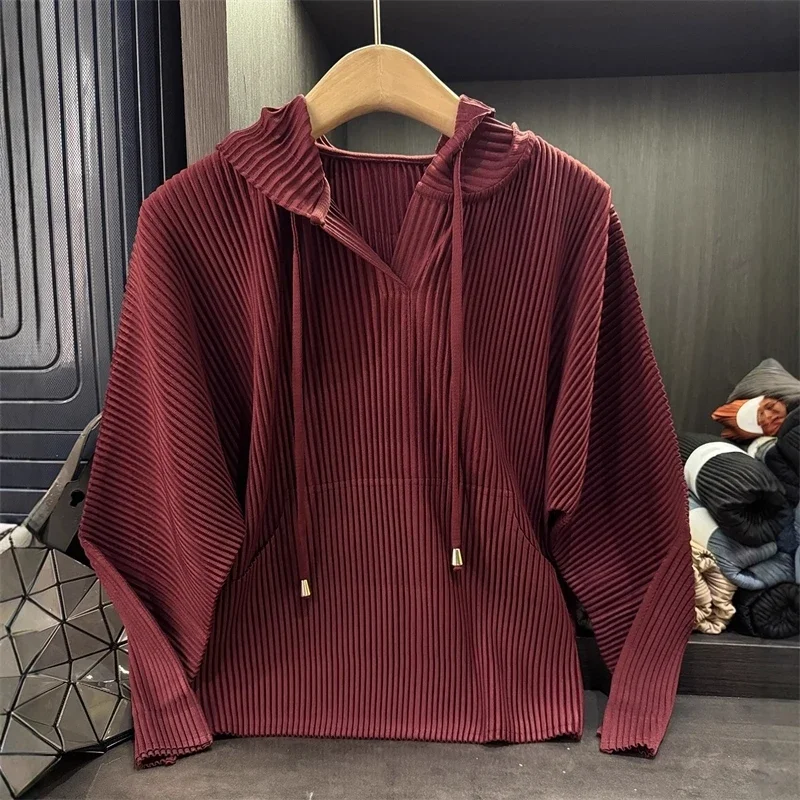 

Women Sweatshirt Hoodie Elegant Casual Loose Long Sleeve Pullover Top 2025 Autumn Winter New Drawstring Pleated Jacket
