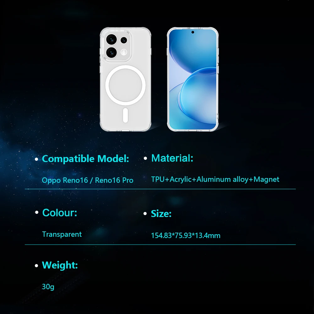 Für Oppo Reno 16 Pro Hülle Magnetische Hartcover TPU+PC Transparente Anti-Sturz-Handyhülle Für Oppo Reno 16 – Detail 10